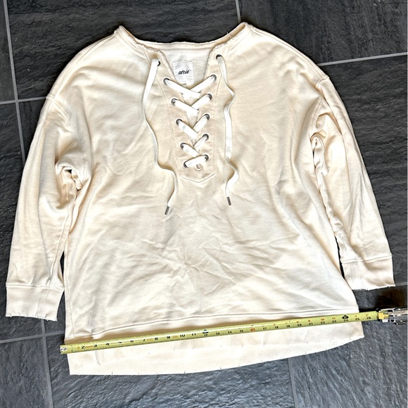 Aerie Oversized Lace Up Crew Sweatshirt in color Cream, size Large - Picture 9 of 15